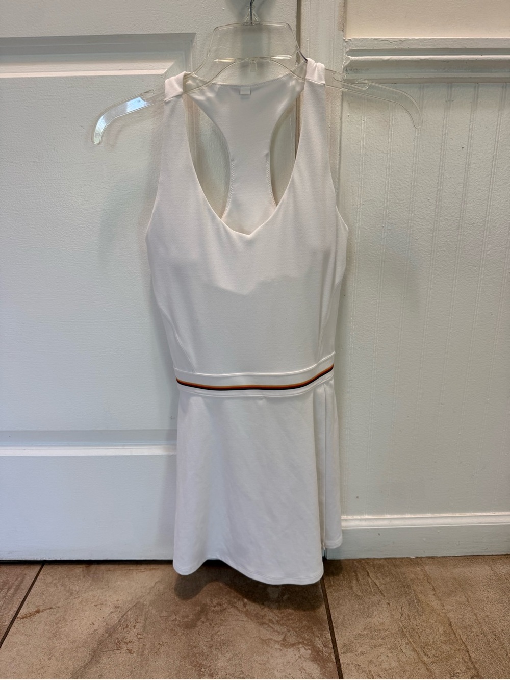 Wilson White Tennis Dress with Brown and Orange Waist Stripe